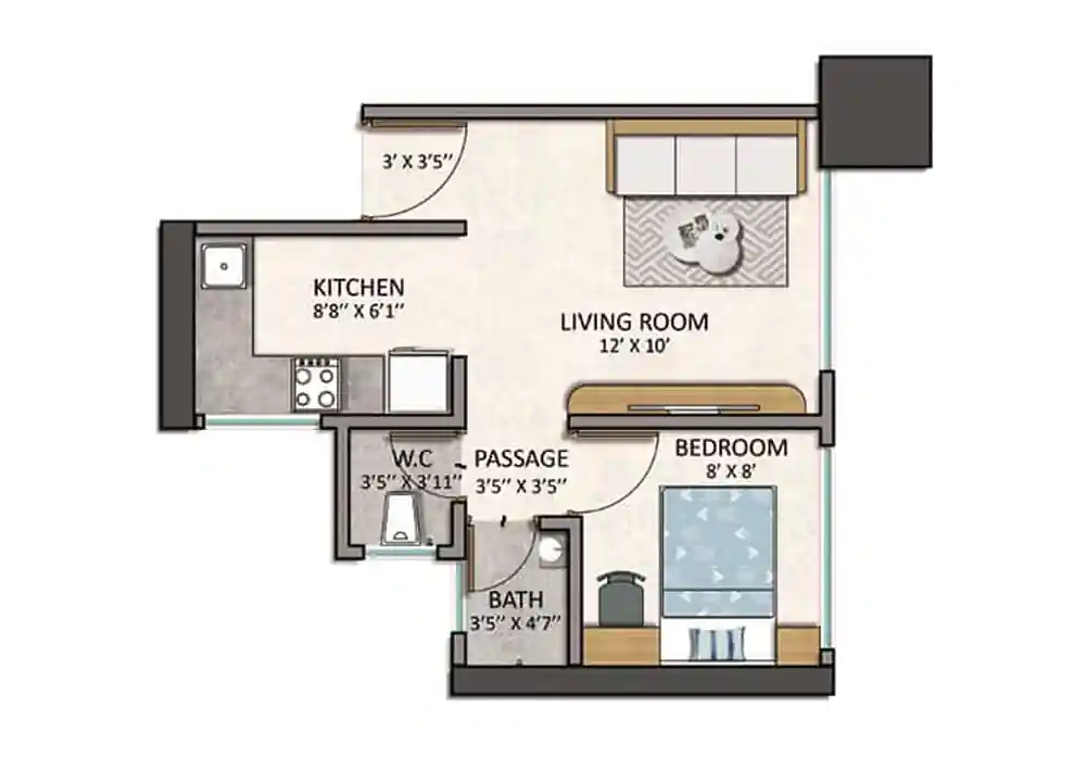 1 BHK Floor Plan