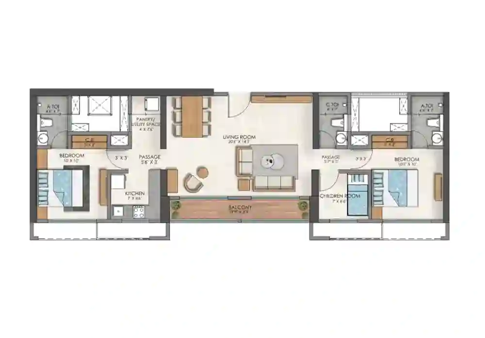 2.5 BHK Floor Plan Large