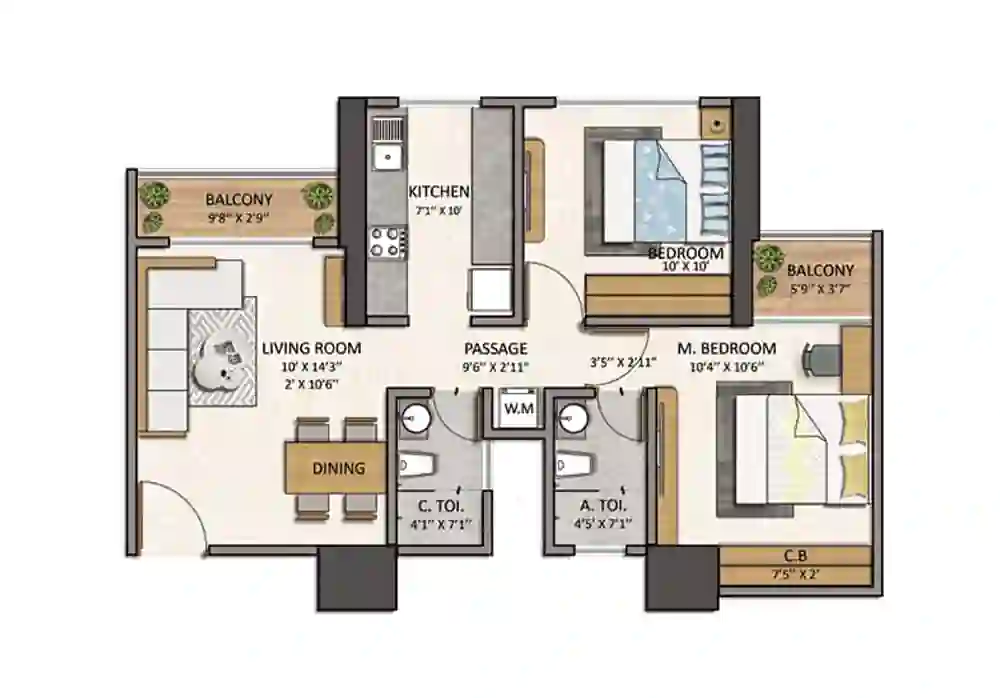 2 BHK Floor Plan